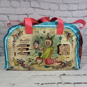 Dumpling Dynasty Rare Fiona Hewitt Printed Duffel Tote Bag Damaged For Upcycle